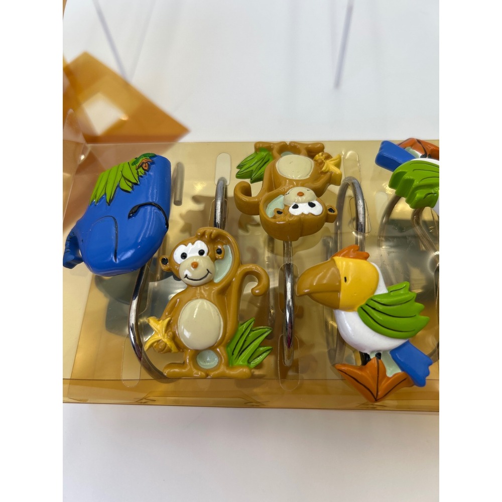 Monkey Kingdom Shower Hooks Set of 12 Saturday Knight Ltd Jungle Animals Kids